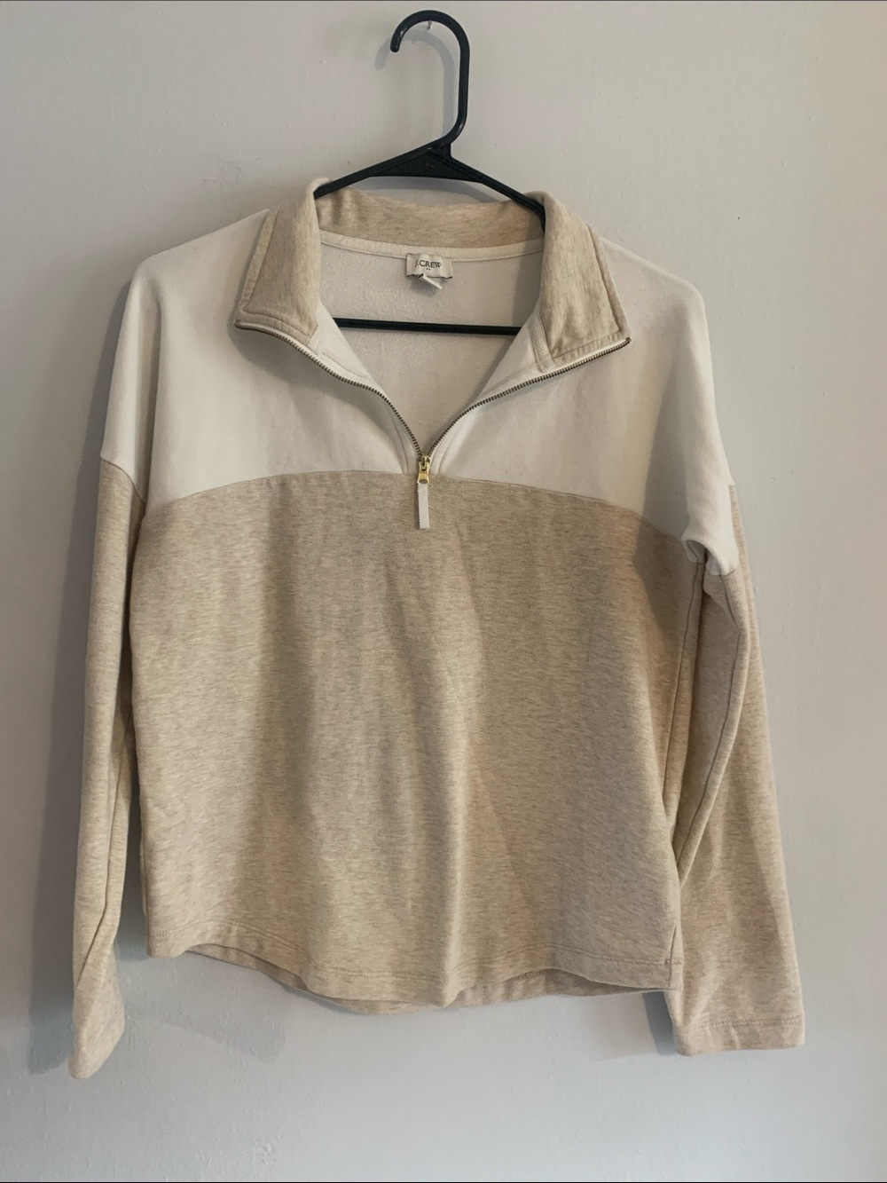 J. CREW Two-Tone Half-Zip Sweatshirt in Cream & Beige
